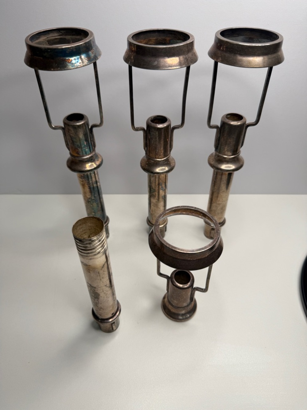Antique silver plate Lamp Harps and Sockets Set of 4 - Tiffany style candle lamp - Picture 11 of 14